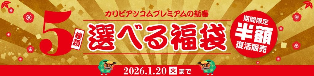 カリビアンコム(単品購入)2016年福袋キャンペーンバナー|期間限定・半額復活販売(2026/01/20まで)